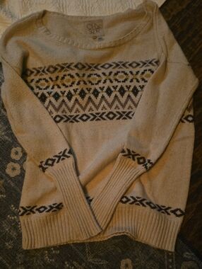 Chaser Woman Cream Fair Isle Knit Sweater MED